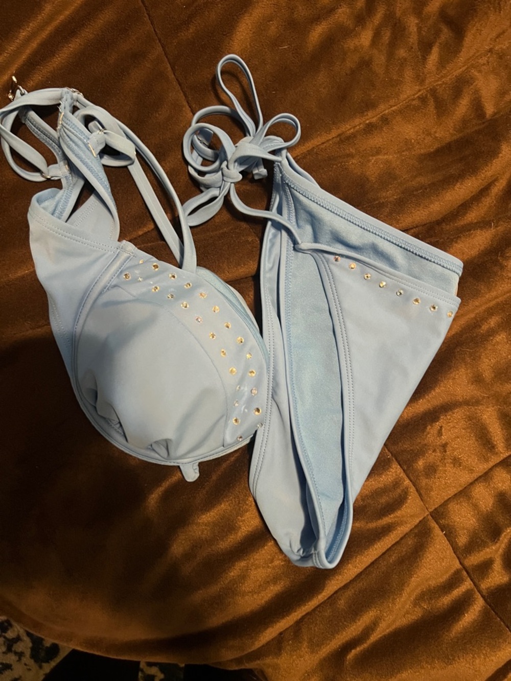 No Boundaries Light Blue Rhinestone-Trim Bikini Set